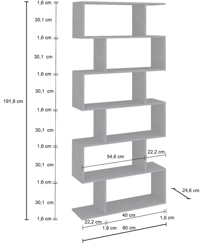 Libreria moderna verticale, colore ardesia, 6 ripiani, made in Italy ZTC51210316 