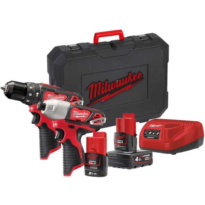 Kit Trapano a Percussione + Avvitatore MILWAUKEE M12 BPP2B-421C Con Valigietta