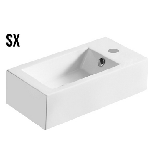 Lavabo appoggio 50x25.5 cm rettangolare piccolo modello LA47 - Bianco Versione SX