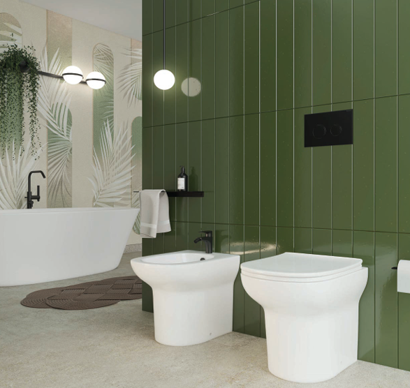 Sanitari filomuro serie AMBROSIA: vaso, bidet, copriwater soft-close - Bianco Lucido