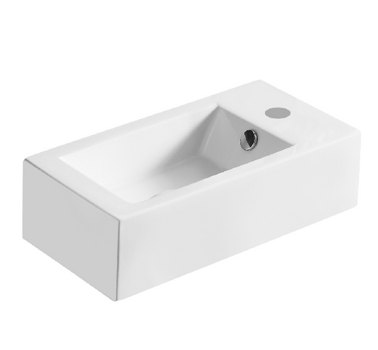 Lavabo appoggio 50x25.5 cm rettangolare piccolo modello LA47 - Bianco Versione DX