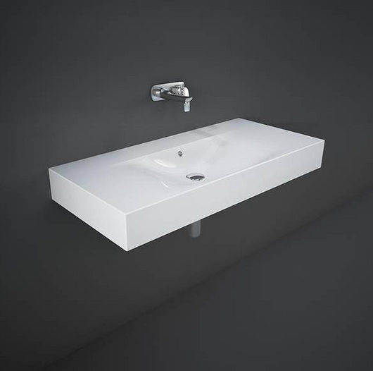 Lavabo sospeso 100 cm Rak Ceramics DES senza foro rubinetto Bianco Alpino