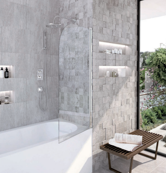 Parete vasca H 140cm cristallo trasparente 6mm profilo cromato lucido ESSENTIAL