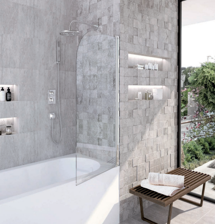 Parete vasca H 140cm cristallo trasparente 6mm profilo cromato lucido ESSENTIAL