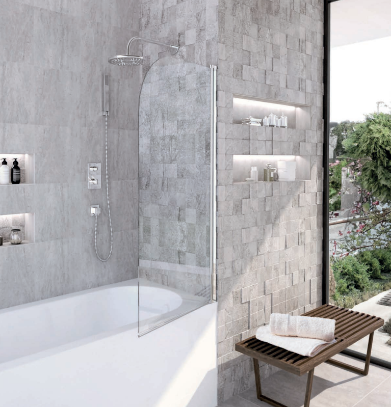 Parete vasca H 140cm cristallo trasparente 6mm profilo cromato lucido ESSENTIAL