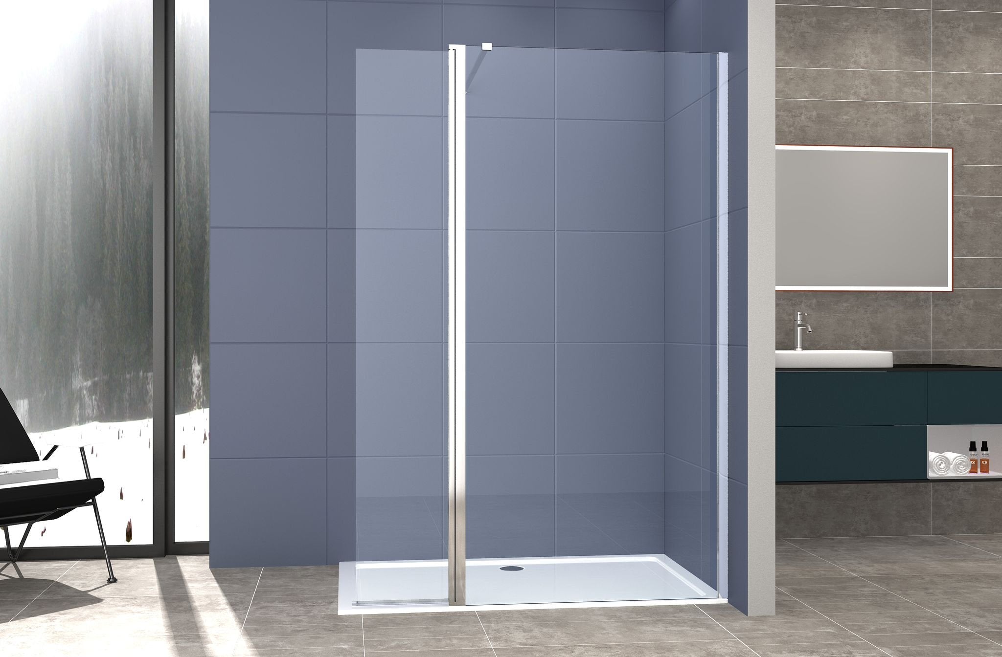 Box Doccia parete Walk in 90 cm + anta 40 cm h 200 cm cristallo temperato trasparente 8mm profilo CROMATO MIRELLA