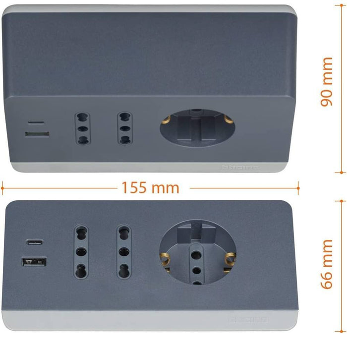 Bticino multipresa da scrivania con usb e presa schuko *** colore grigio, confezione 1