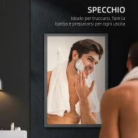 kleankin Specchiera Bagno in Acciaio con Armadietto a 3 Ripiani e Chiusura Ammortizzata, 40x12x60 cm, Nero