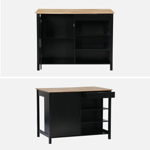 Isola da cucina 3 in 1, 120cm, nero
