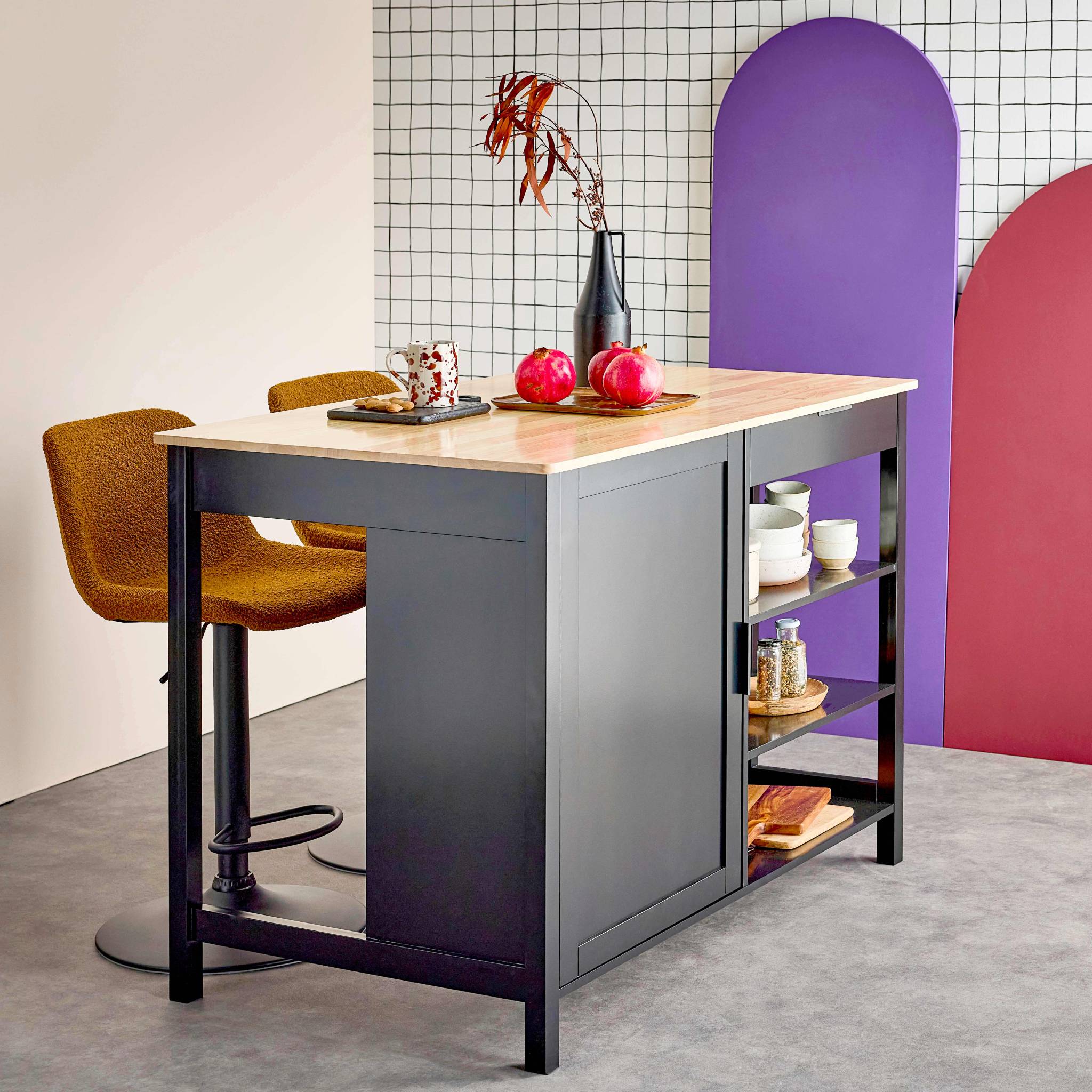 Isola da cucina 3 in 1, 120cm, nero