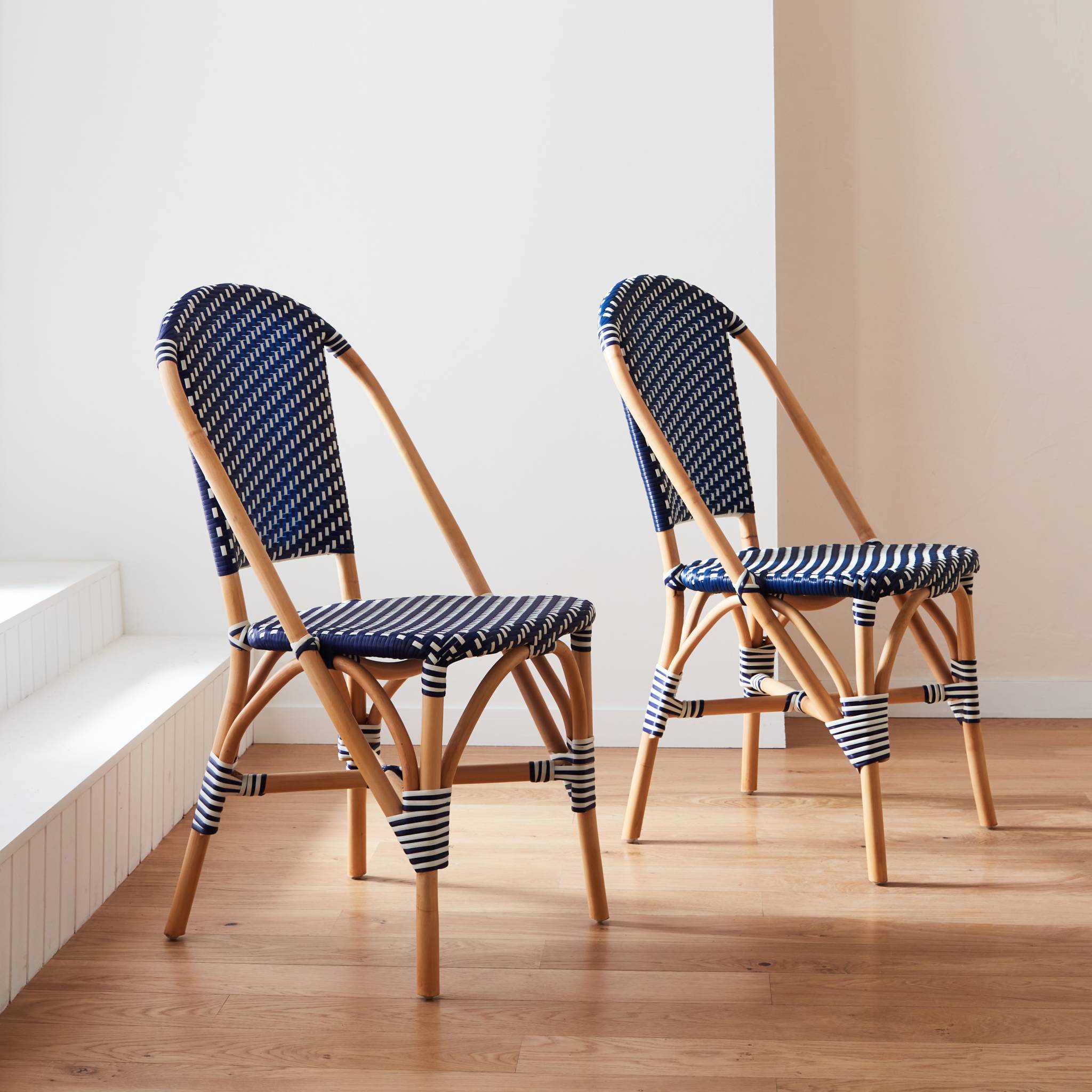 Set di 2 sedie bistrot in rattan e polyrattan, blu