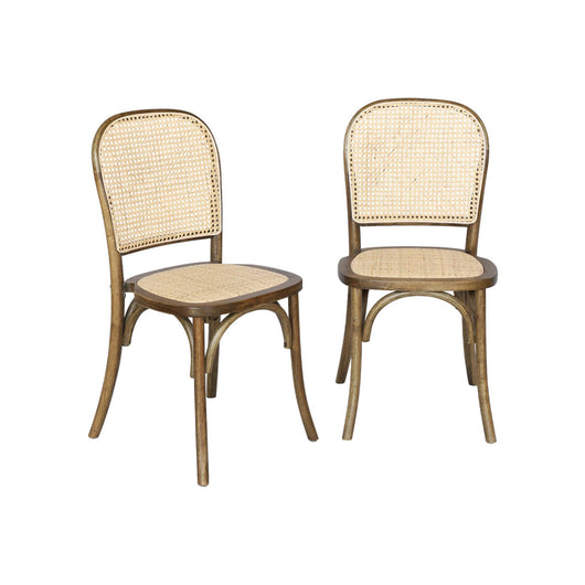 Set di 2 sedie vintage in legno e rattan, marrone