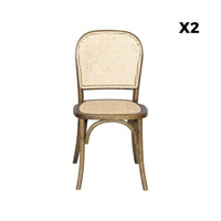 Set di 2 sedie vintage in legno e rattan, marrone