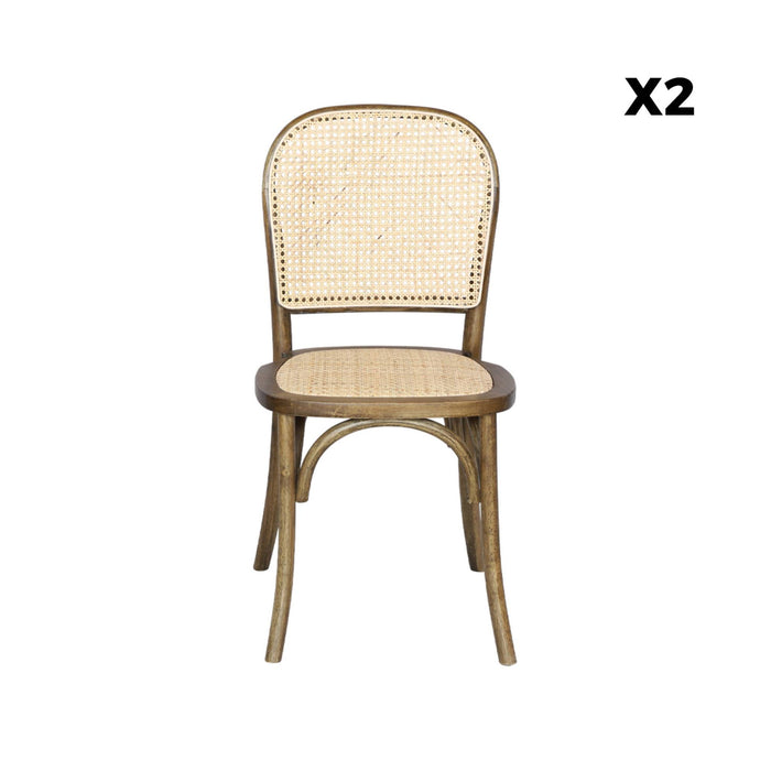 Set di 2 sedie vintage in legno e rattan, marrone