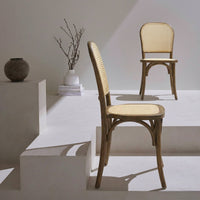 Set di 2 sedie vintage in legno e rattan, marrone