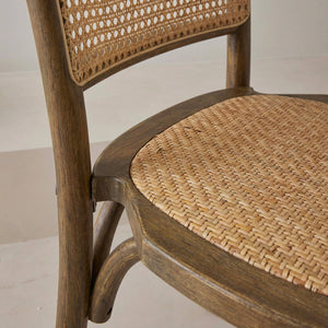 Set di 2 sedie vintage in legno e rattan, marrone