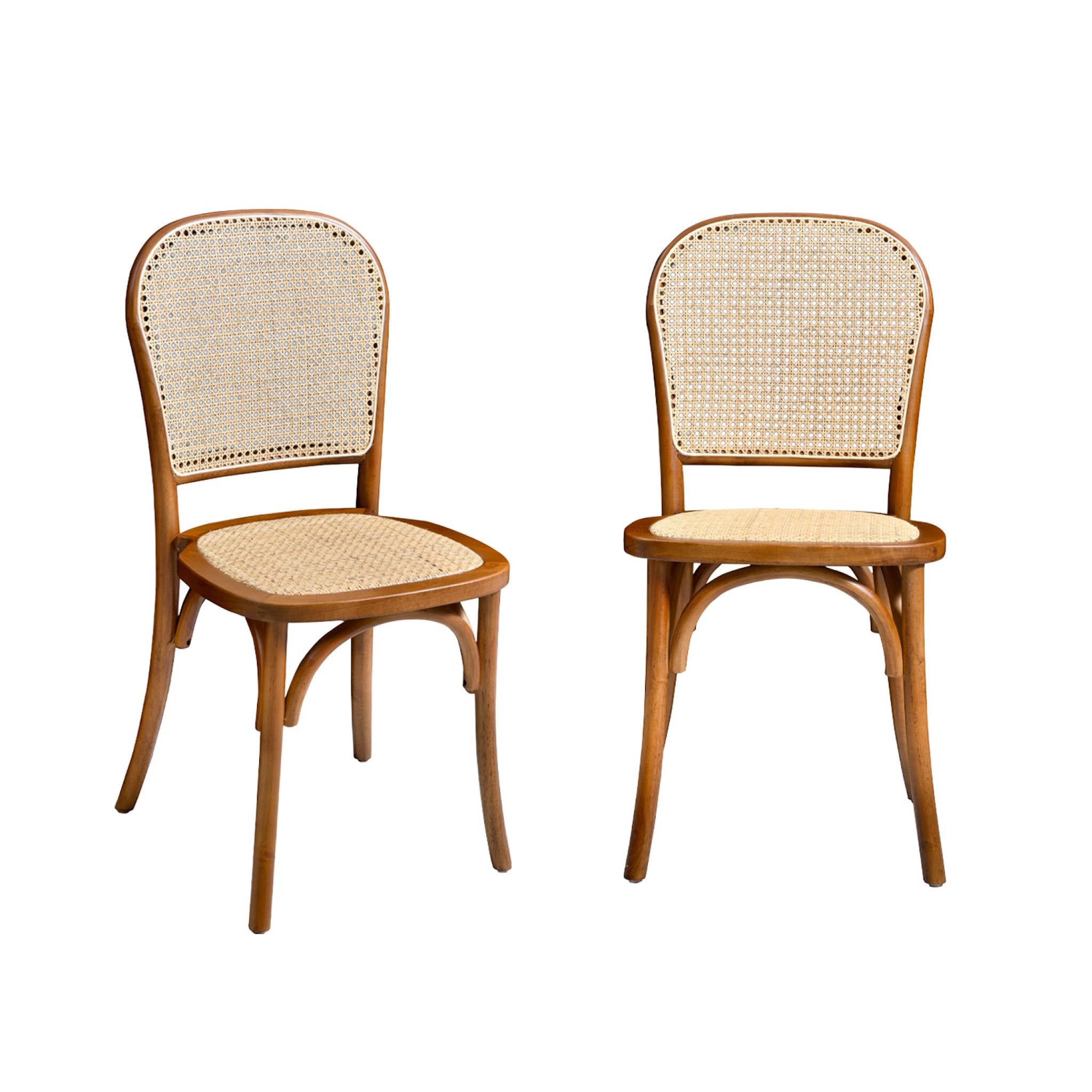 Set di 2 sedie vintage in legno e rattan, marrone