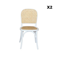 Vintage houten en rotan stoel (set van 2), bianco