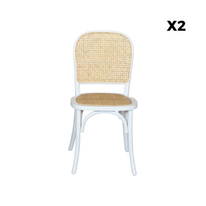 Vintage houten en rotan stoel (set van 2), bianco