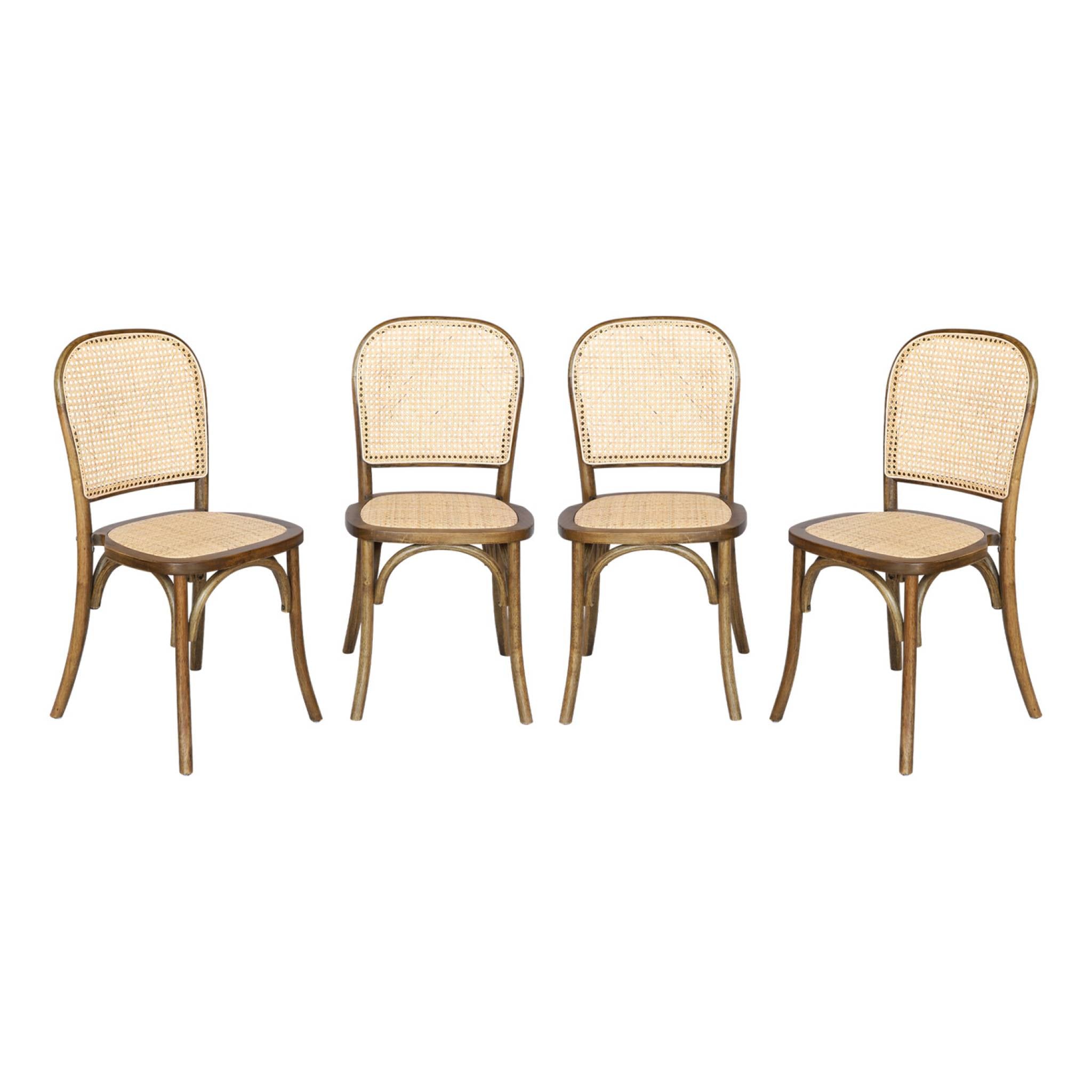 Set di 4 sedie in legno e rattan vintage , marrone