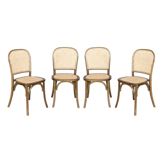 Set di 4 sedie in legno e rattan vintage , marrone