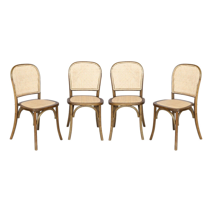 Set di 4 sedie in legno e rattan vintage , marrone