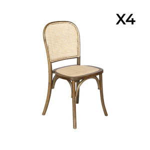 Set di 4 sedie in legno e rattan vintage , marrone