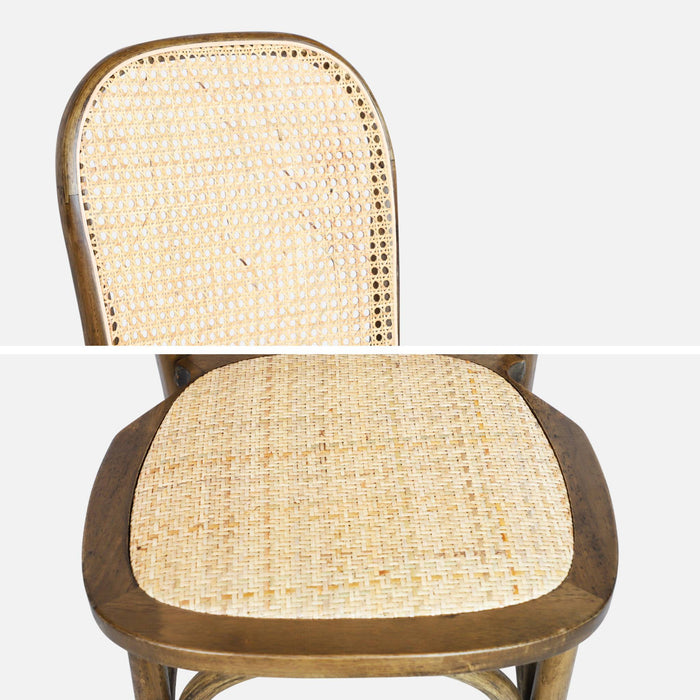 Set di 4 sedie in legno e rattan vintage , marrone