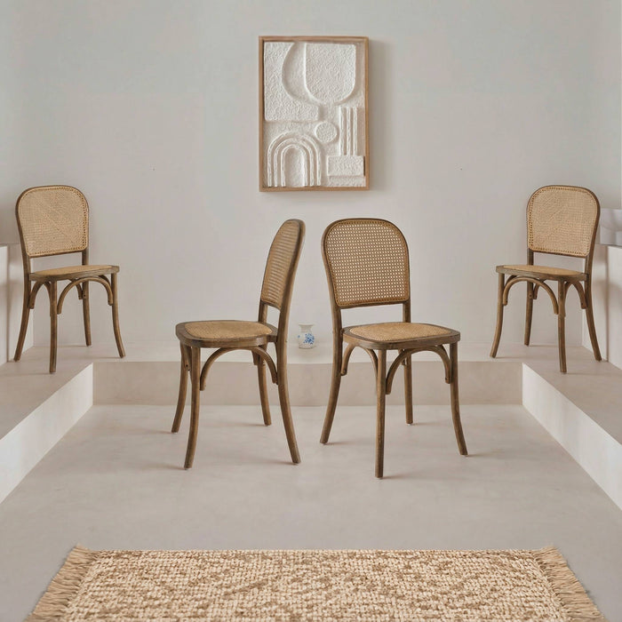 Set di 4 sedie in legno e rattan vintage , marrone