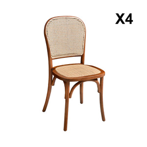 Set di 4 sedie in legno e rattan vintage , effetto noce