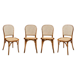 Set di 4 sedie in legno e rattan vintage , effetto noce