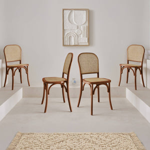 Set di 4 sedie in legno e rattan vintage , effetto noce