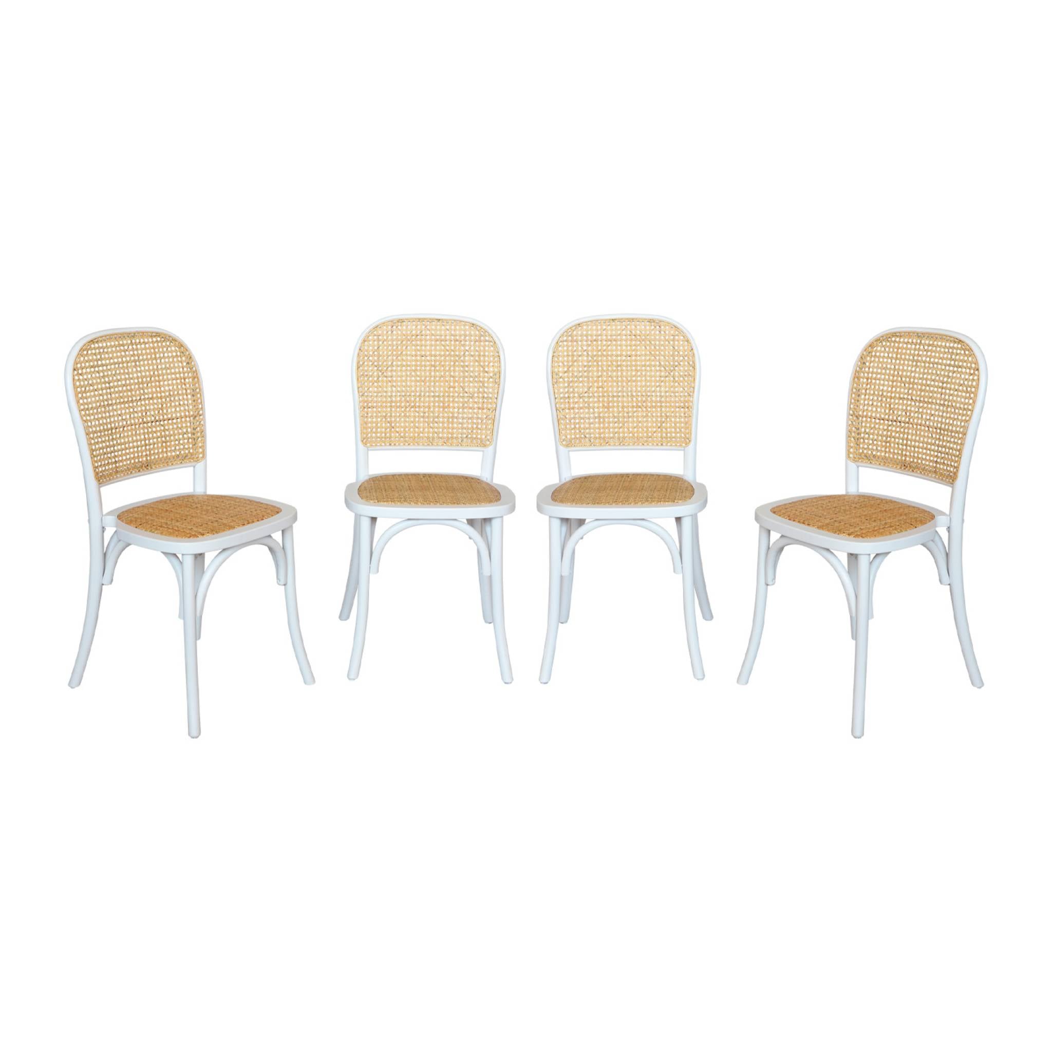 Set di 4 sedie in legno e rattan vintage , bianco