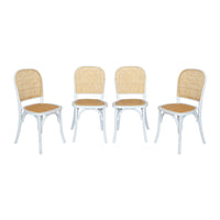 Set di 4 sedie in legno e rattan vintage , bianco