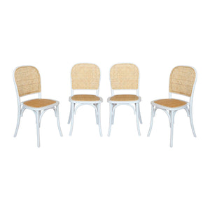 Set di 4 sedie in legno e rattan vintage , bianco