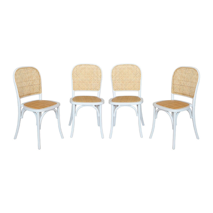 Set di 4 sedie in legno e rattan vintage , bianco