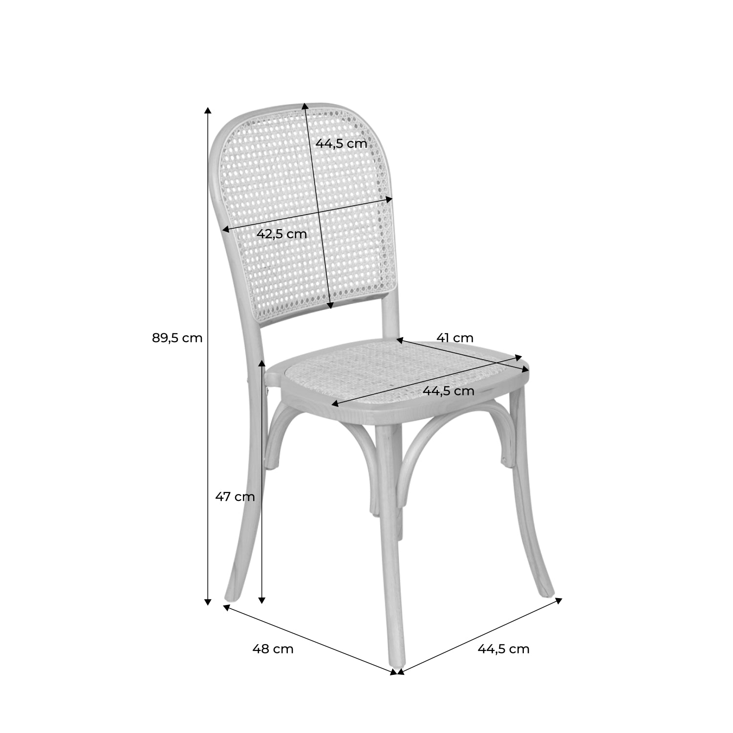 Set di 4 sedie in legno e rattan vintage , bianco
