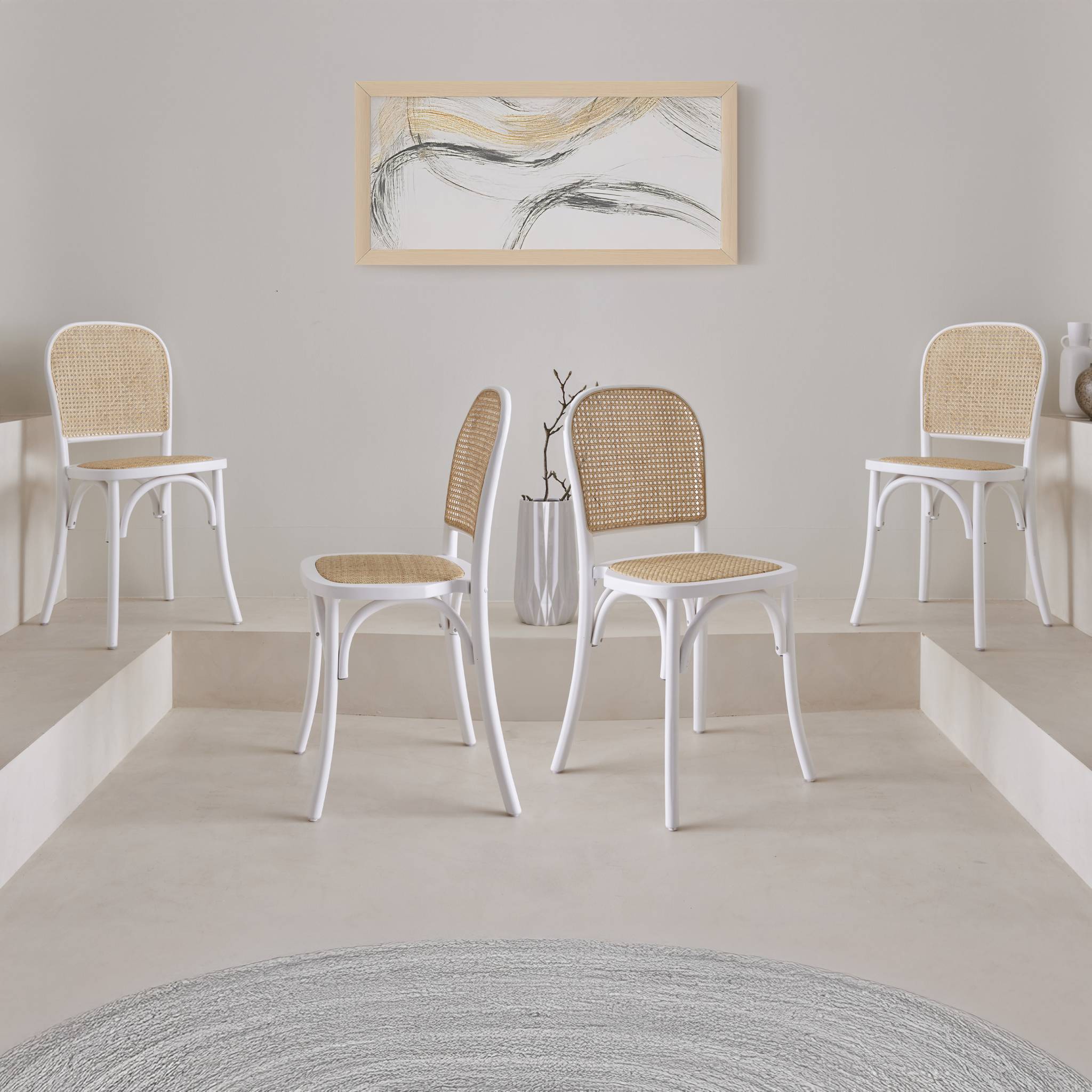 Set di 4 sedie in legno e rattan vintage , bianco