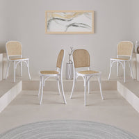 Set di 4 sedie in legno e rattan vintage , bianco