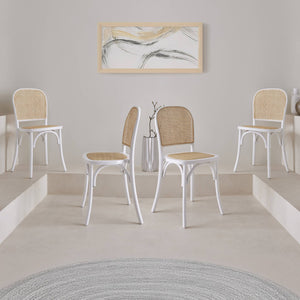 Set di 4 sedie in legno e rattan vintage , bianco