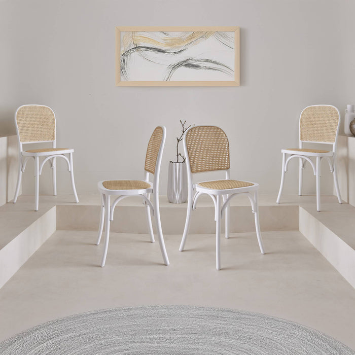 Set di 4 sedie in legno e rattan vintage , bianco