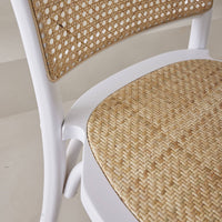 Vintage houten en rotan stoel (set van 2), bianco