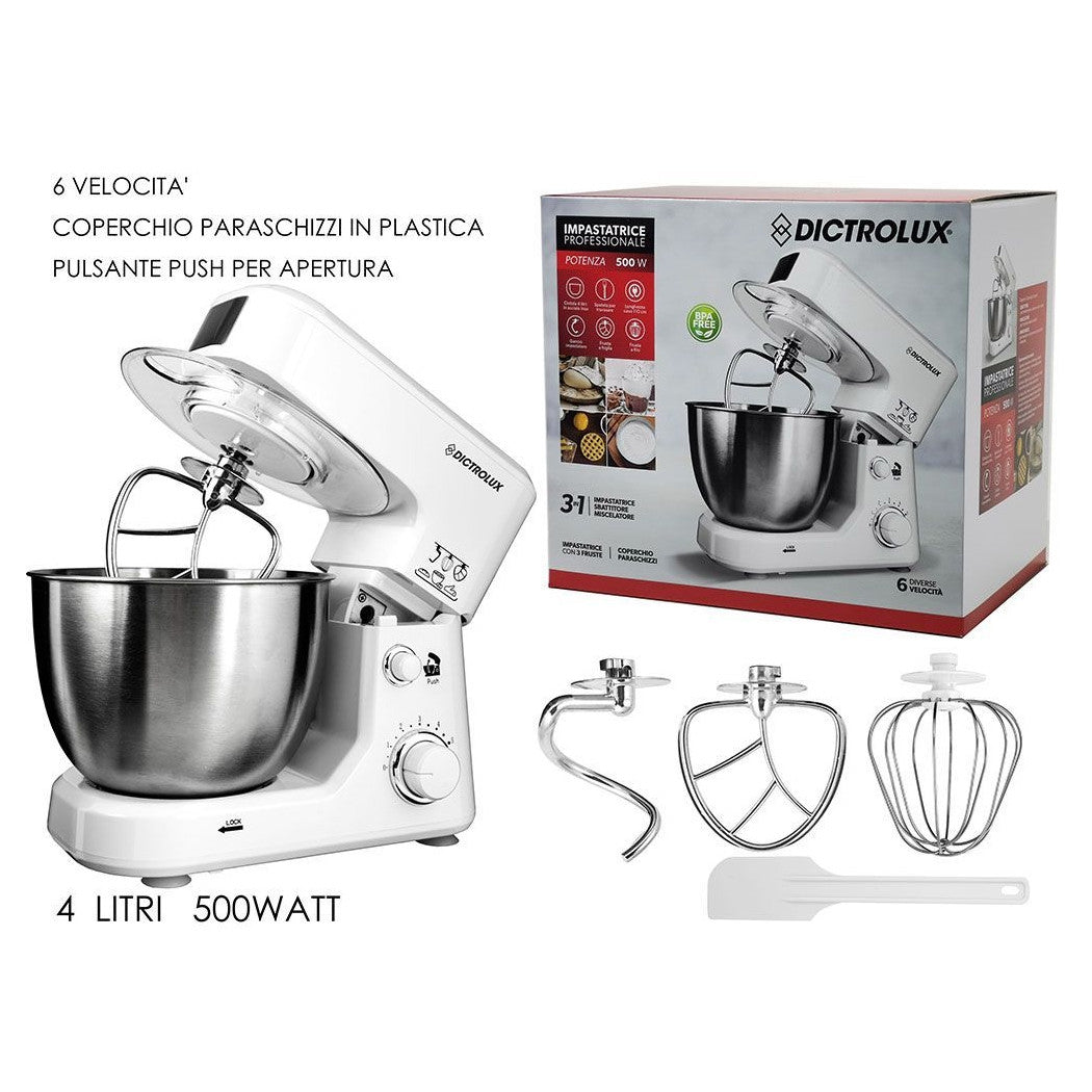 Trade Shop - Impastatrice Professionale 4lt 500w 6 Velocità Da Cucina Per Impastare Montare Miscelare -
