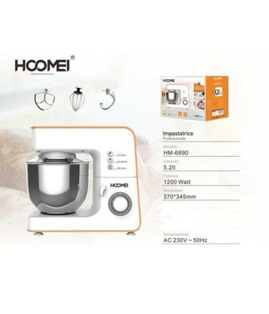 Impastatrice Professionale Robot Cucina 5,2 Lt 1200w Planetaria Hoomei Hm-6890         