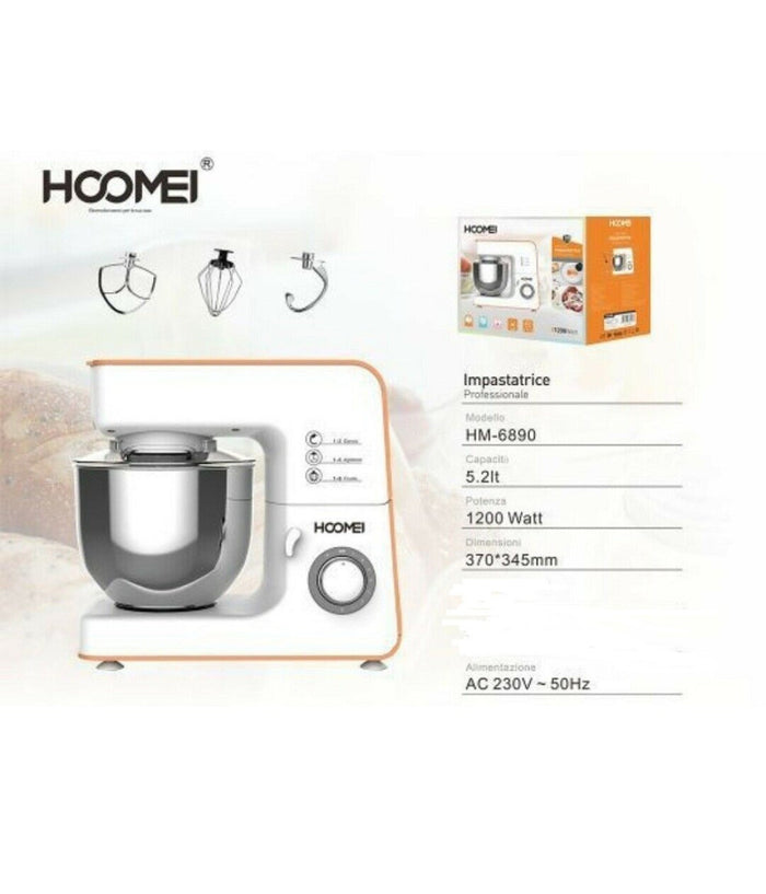 Impastatrice Professionale Robot Cucina 5,2 Lt 1200w Planetaria Hoomei Hm-6890         