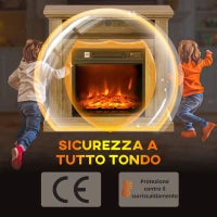 Caminetto Elettrico 1800W con Fiamma 3D, Timer e Telecomando, in Legno, Metallo e Vetro, 81.5x30x76.2 cm, Marrone