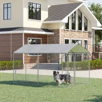Kennel per Cani in Metallo Galvanizzato con Tettuccio in Tessuto Oxford e Porta con Blocco, 400x230x232cm, Argento