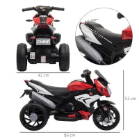 Moto Elettrica per Bambini 3-5 Anni Max. 25kg con Luci, Musica, Batteria 6V e Velocità 3km/h, 86x42x52 cm, Rossa