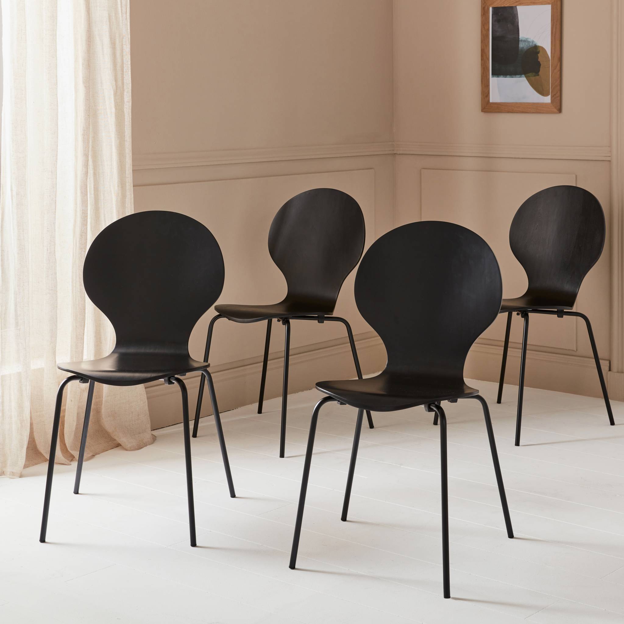 Set di 4 sedie da pranzo in legno con gambe in acciaio, stile retrò,