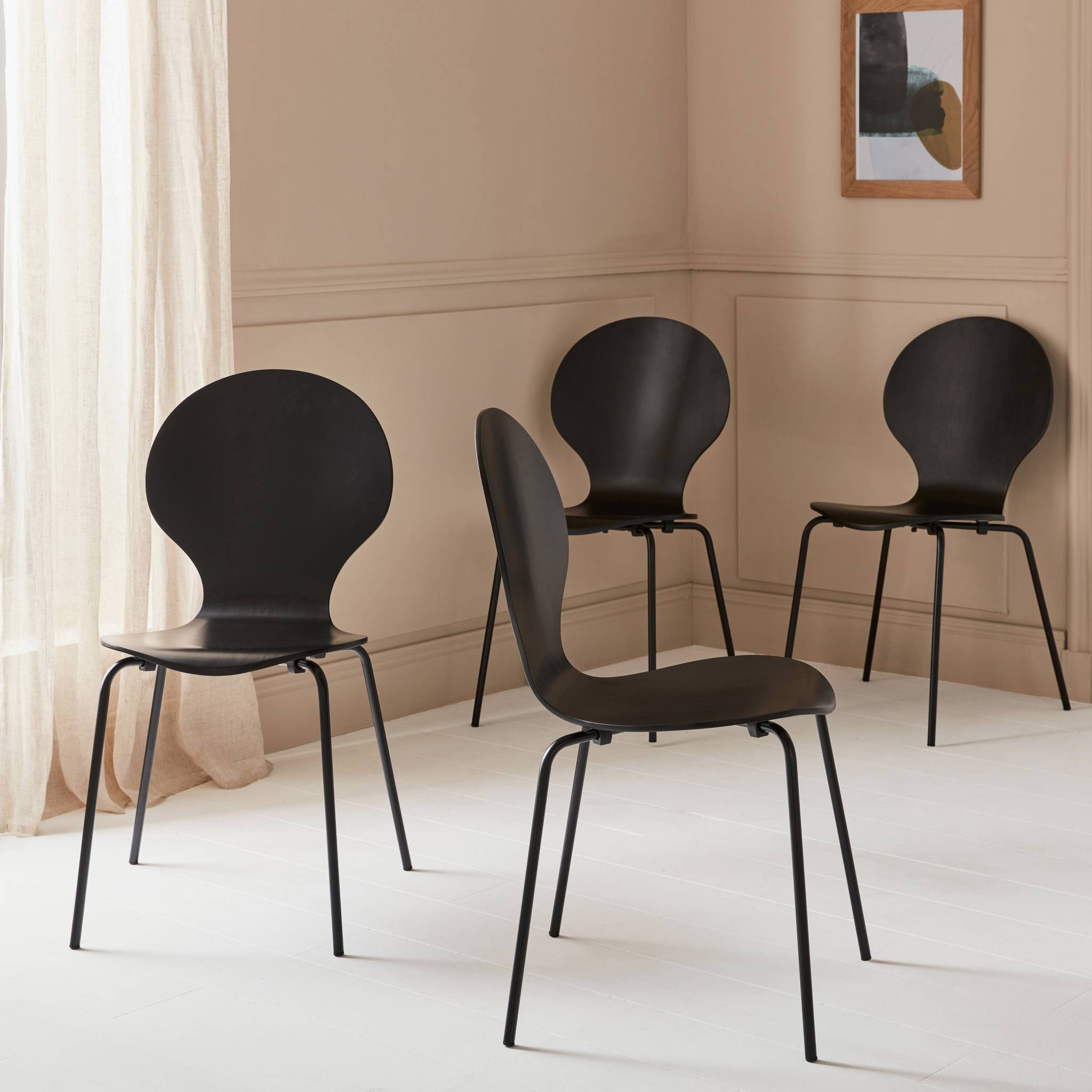 Set di 4 sedie da pranzo in legno con gambe in acciaio, stile retrò,